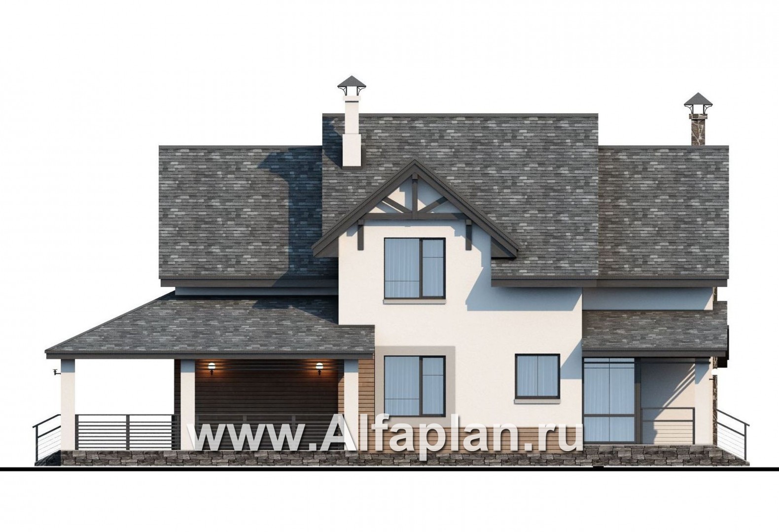 Проекты домов Альфаплан - «Роза ветров» - современный загородный дом - изображение фасада №3