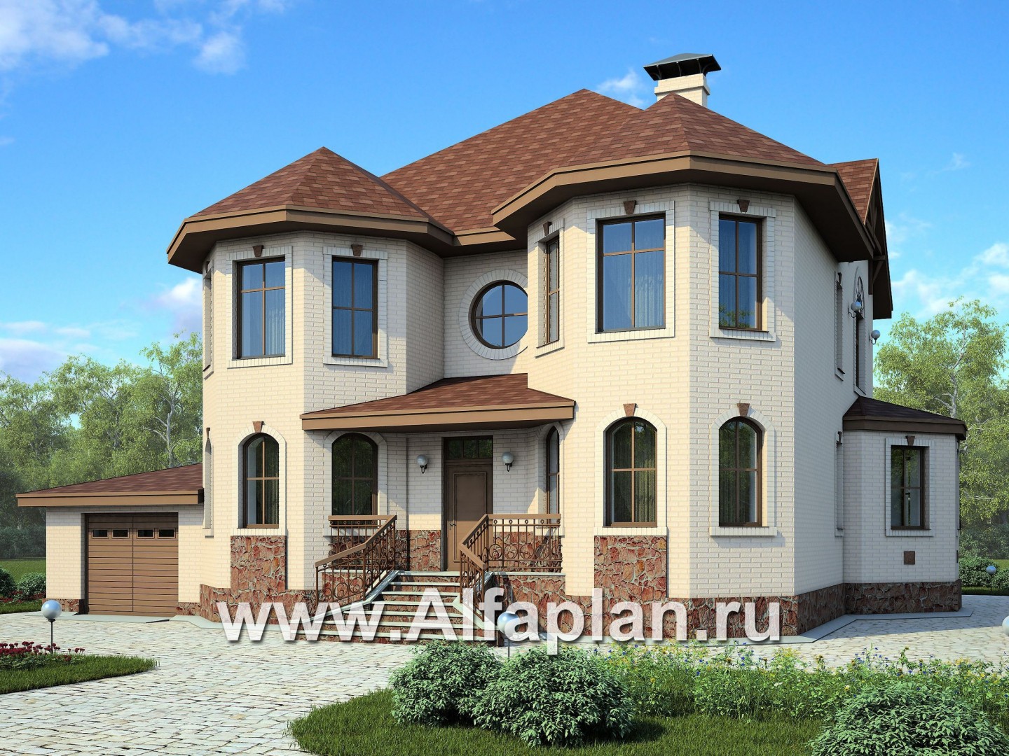 Проекты домов Альфаплан - «Амбиент» - амбиционый дом с двумя мощными эркерами - основное изображение