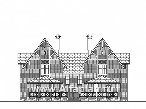 Проекты домов Альфаплан - «Дуэт» - коттедж на две семьи в европейском стиле - превью фасада №2