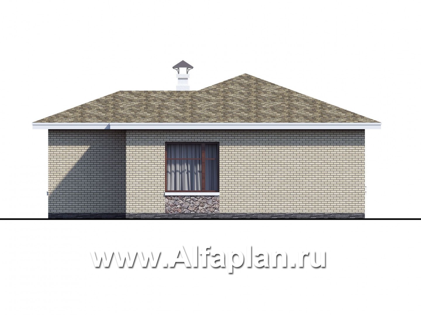 Проекты домов Альфаплан - "Медиана" - проект одноэтажного дома из кирпича, с угловыми окнами - изображение фасада №4