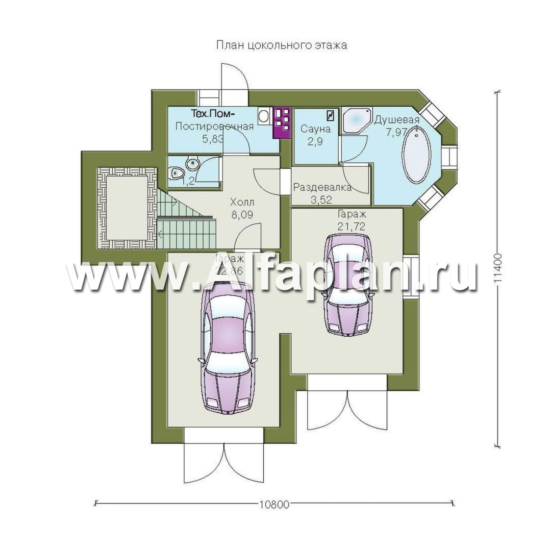 Проекты домов Альфаплан - «Корвет» - проект трехэтажного дома, с гаражом на 2 авто в цоколе, с эркером - изображение плана проекта №1