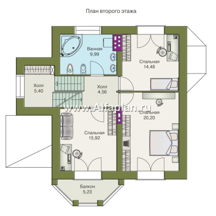 Проекты домов Альфаплан - «Корвет» - проект трехэтажного дома, с гаражом на 2 авто в цоколе, с эркером - превью плана проекта №3