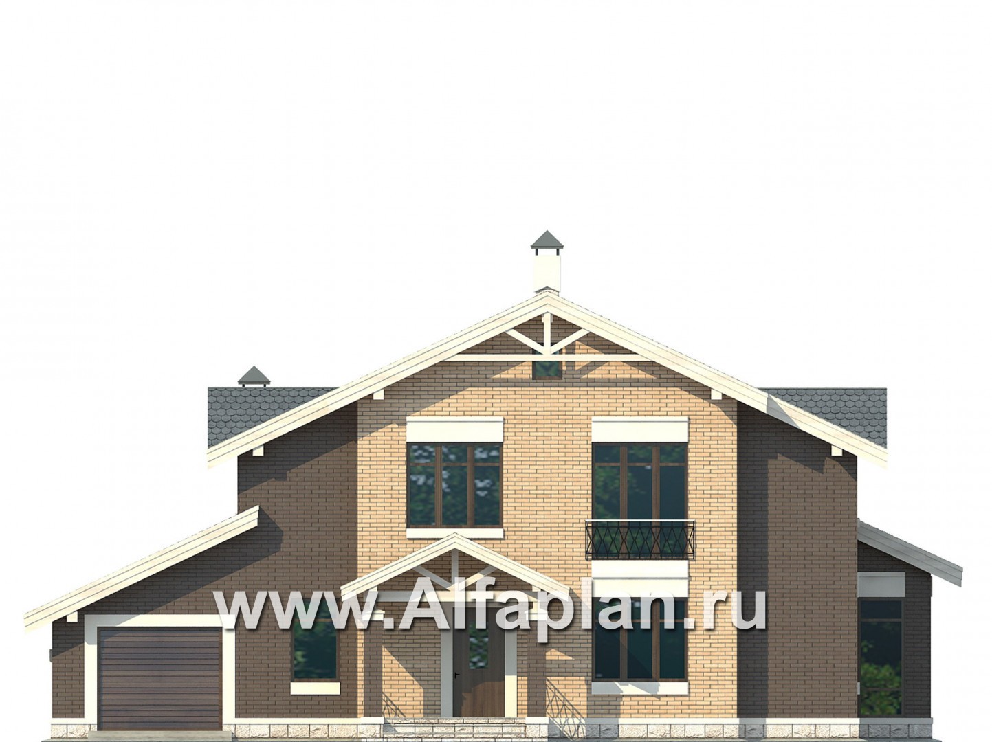 Проекты домов Альфаплан - Современный дом с гаражом на две машины - изображение фасада №1