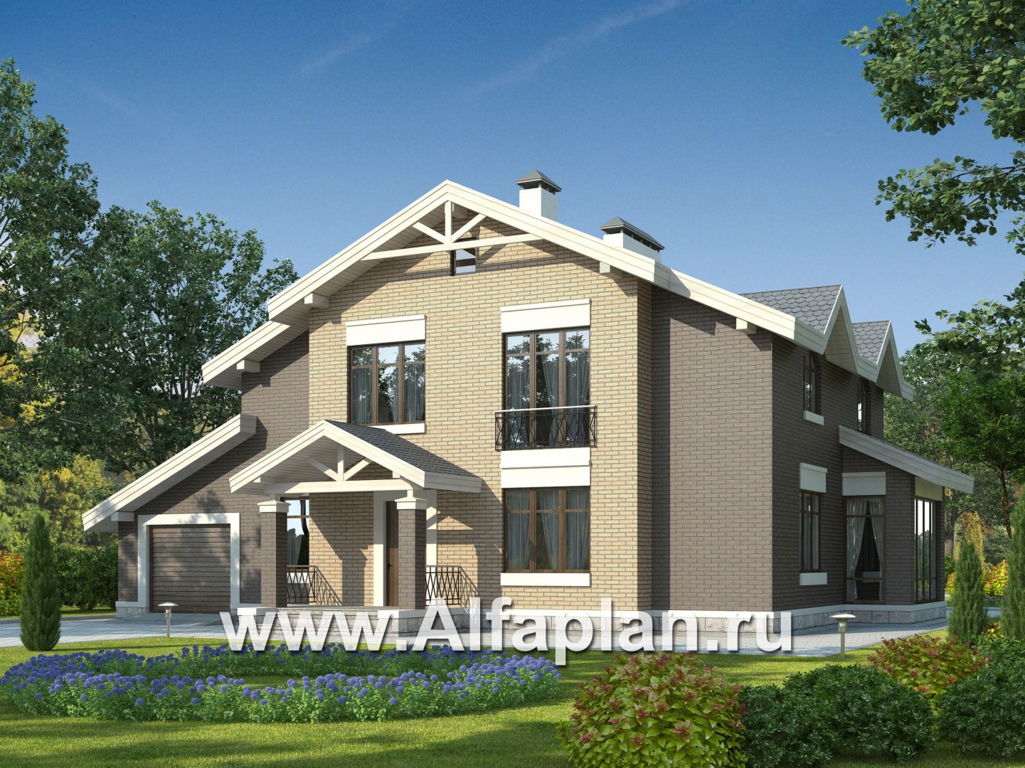 Проекты домов Альфаплан - Современный дом с гаражом на две машины - основное изображение