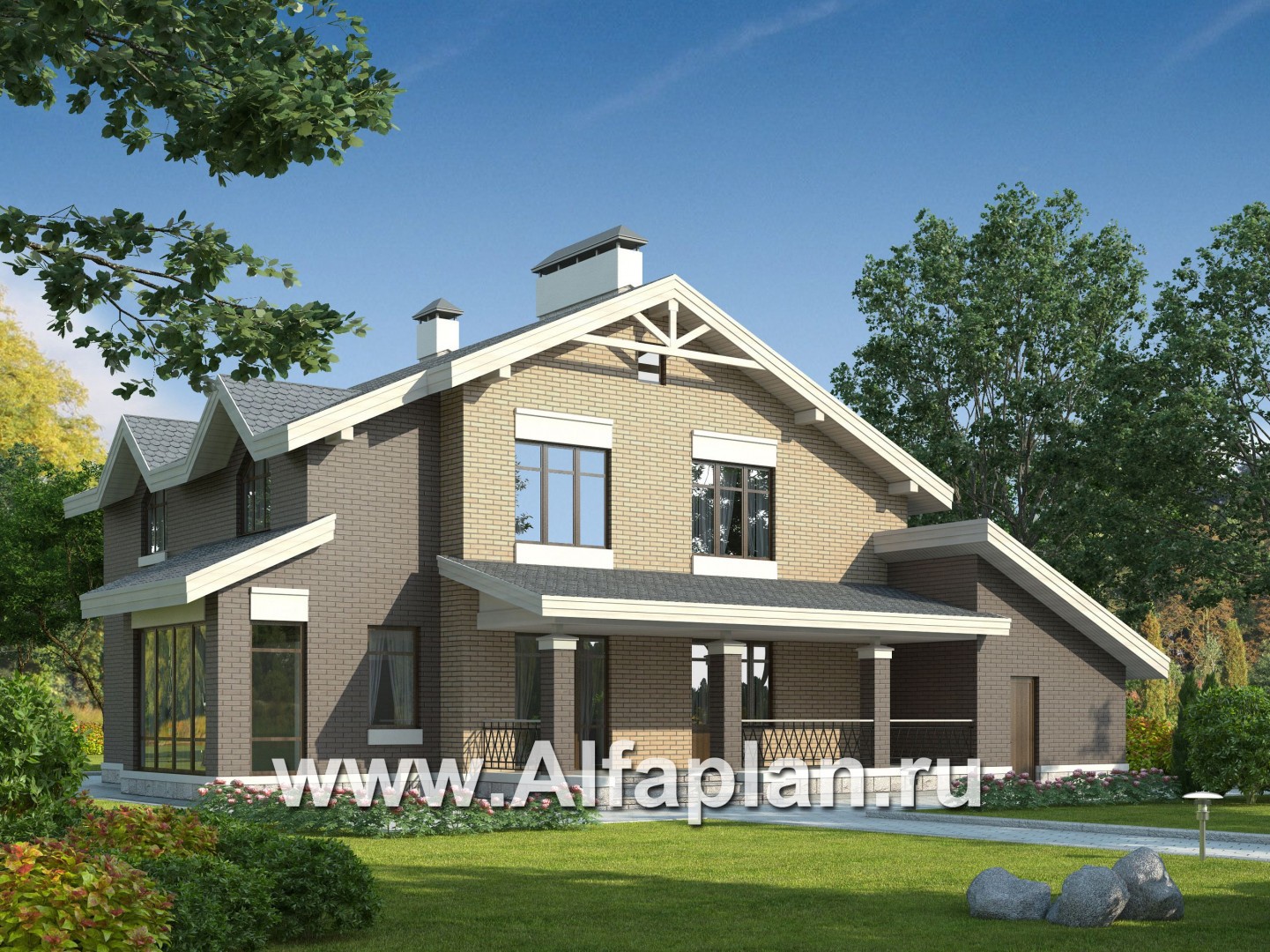 Проекты домов Альфаплан - Современный дом с гаражом на две машины - дополнительное изображение №1