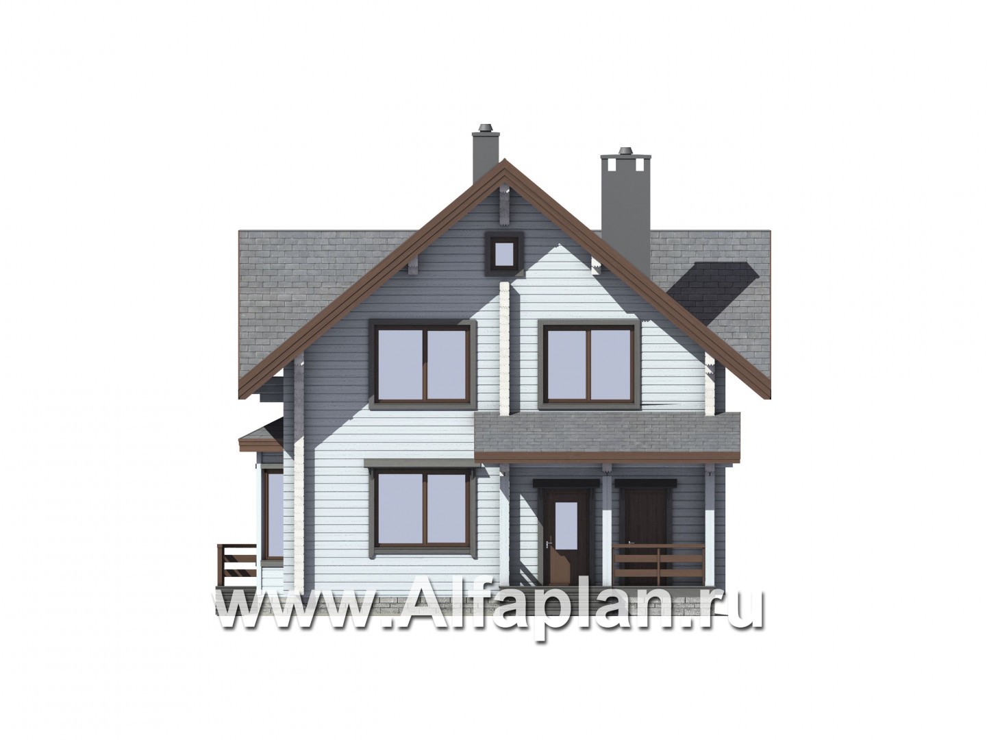 Проекты домов Альфаплан - Мансардный дом из бруса - изображение фасада №1