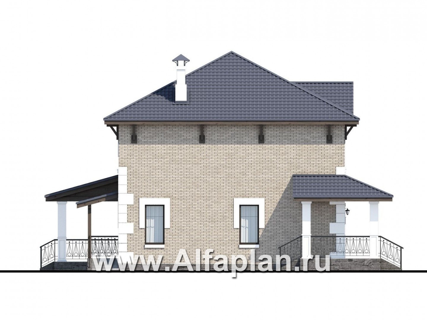 «Земляничная поляна» - проект двухэтажного дома, с большой верандой, мастер спальня - фасад дома