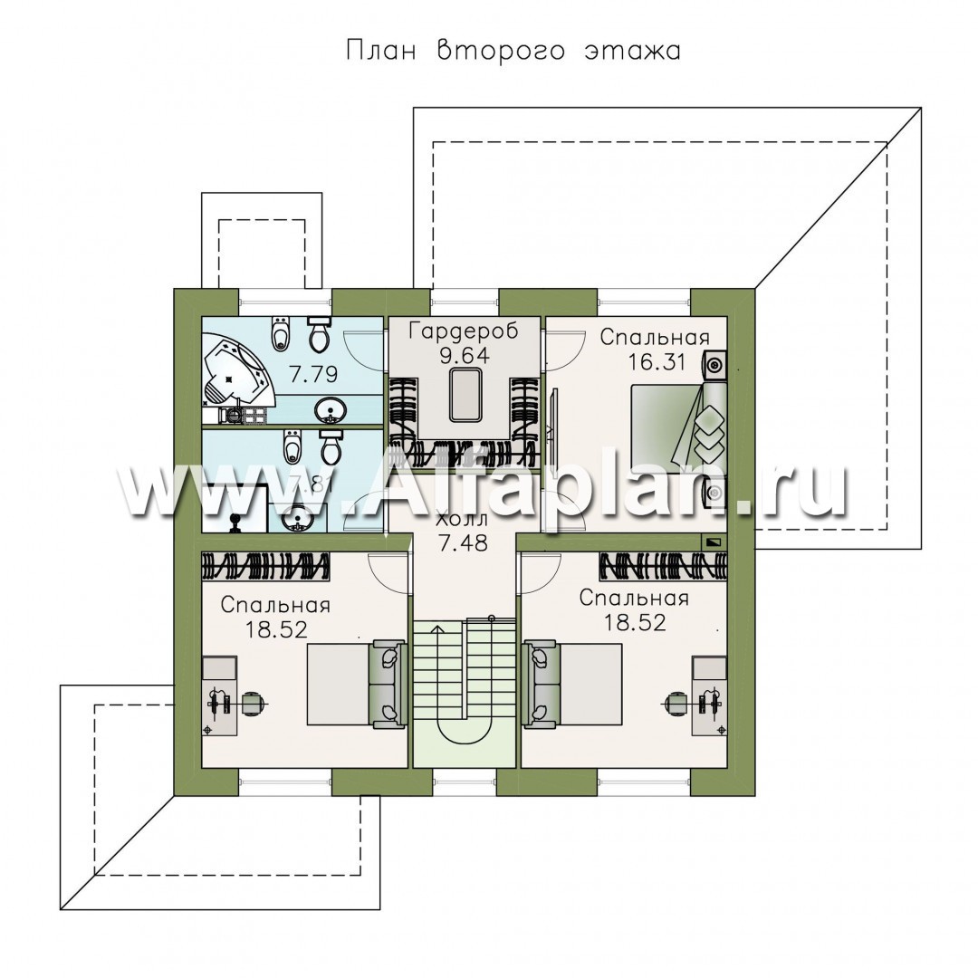 Проекты домов Альфаплан - «Земляничная поляна» - двухэтажный коттедж с большой верандой - изображение плана проекта №2