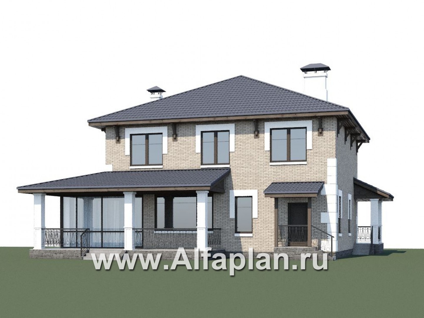 «Земляничная поляна» - проект двухэтажного дома, с большой верандой, мастер спальня - дизайн дома №1