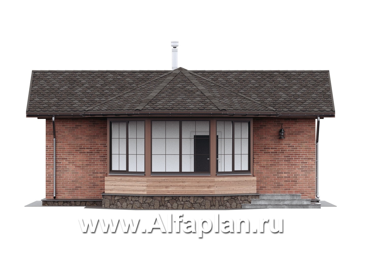 Проекты домов Альфаплан - Проект бани с остекленной верандой - изображение фасада №1