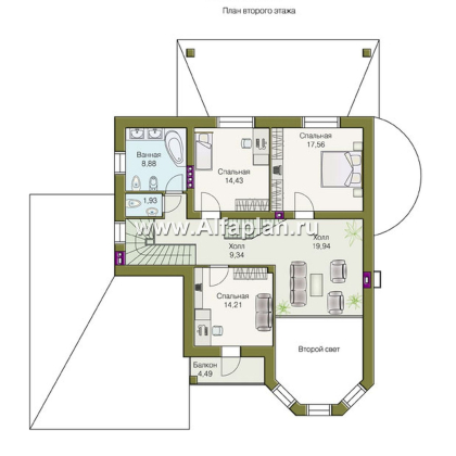 Проекты домов Альфаплан - «Ленский» - романтический дом  для большой семьи - превью плана проекта №2