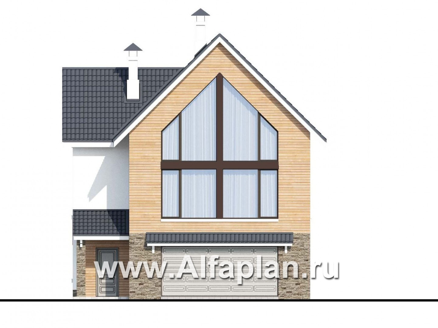 Проекты домов Альфаплан - «Сапфир» - трехэтажный дом с большим гаражом для маленького участка - изображение фасада №1