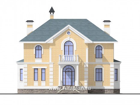 Проекты домов Альфаплан - Двухэтажный коттедж в стиле «Петровское барокко» - превью фасада №1