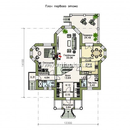 Проекты домов Альфаплан - Двухэтажный коттедж в стиле «Петровское барокко» - превью плана проекта №1