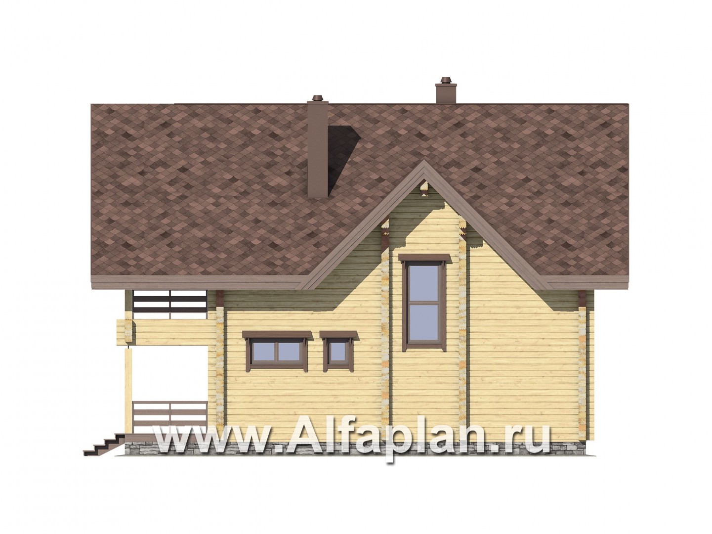 Проекты домов Альфаплан - Удобный деревянный дом с террасами - изображение фасада №3