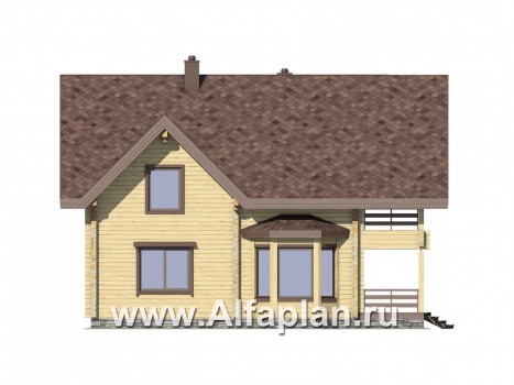 Проекты домов Альфаплан - Удобный деревянный дом с террасами - превью фасада №4