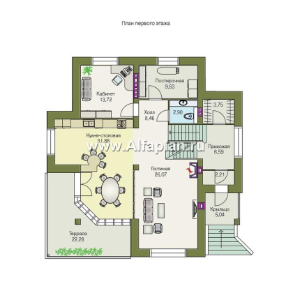 Проекты домов Альфаплан - «Юсупов» - особняк с просторной гостиной - превью плана проекта №2
