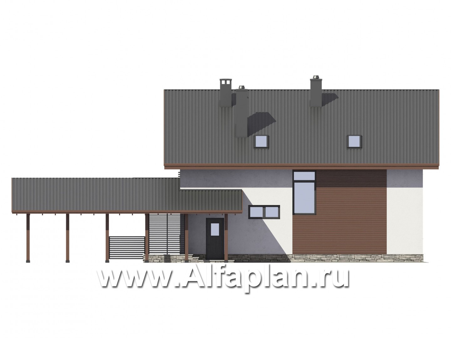 Проекты домов Альфаплан - Экономичный дом с навесом для машины - изображение фасада №4