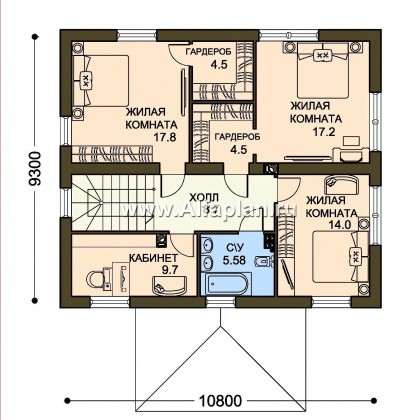 Проект двухэтажного дома, план со спальней на 1 эт и с террасой, в современном стиле - превью план дома