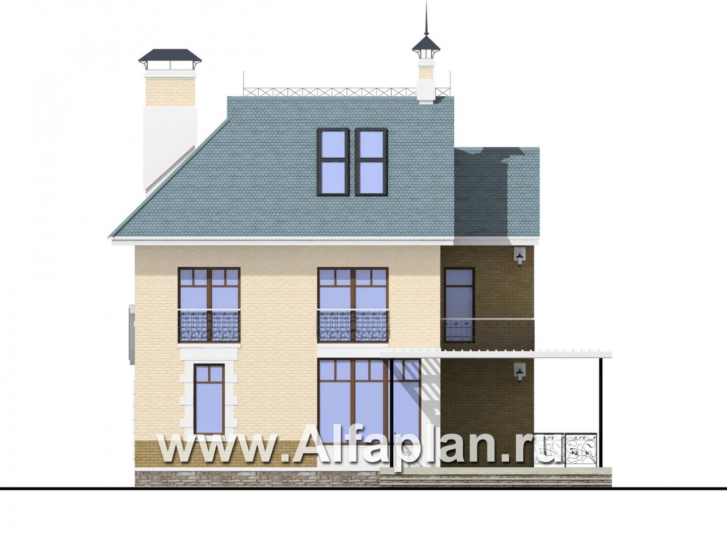 Проекты домов Альфаплан - «Дипломат» - загородный дом с бильярдной - изображение фасада №4
