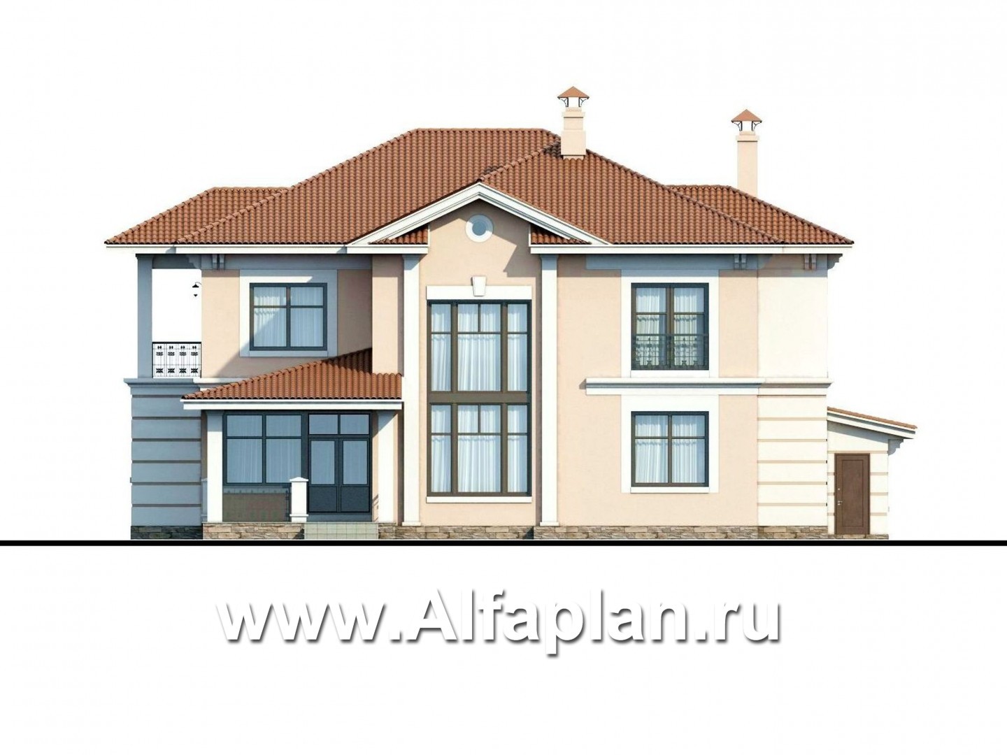 Проекты домов Альфаплан - «Первый класс» - современная классическая вилла - изображение фасада №4