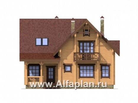 Проекты домов Альфаплан - Деревянный дом с верандой - превью фасада №2