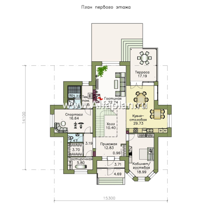 Проекты домов Альфаплан - «Воронцов»- коттедж с комфортной планировкой - превью плана проекта №1