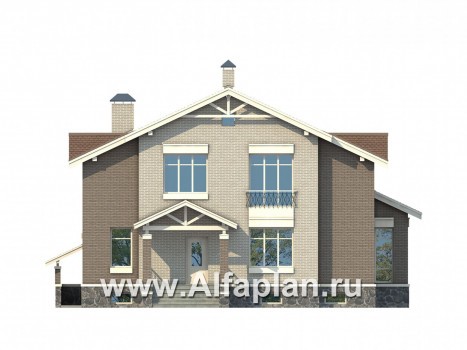 Проекты домов Альфаплан - Ккирпичный особняк с цокольным этажом - превью фасада №1