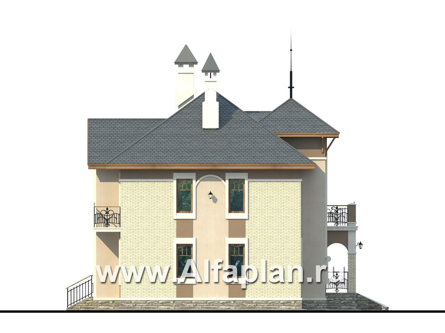 Проекты домов Альфаплан - «Разумовский» - проект двухэтажного дома, с террасой, со вторым светом - изображение фасада №3