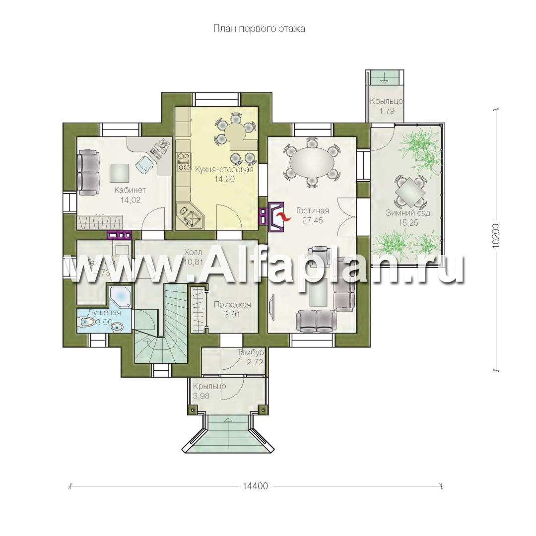 Проекты домов Альфаплан - «Разумовский» - проект двухэтажного дома, с террасой, со вторым светом - изображение плана проекта №1