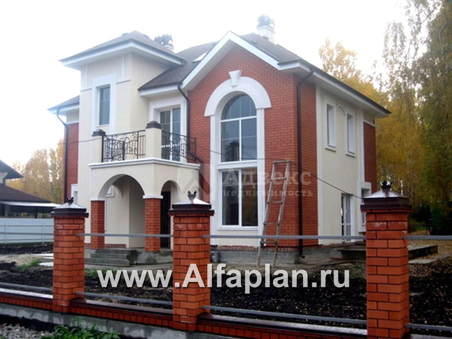 Проекты домов Альфаплан - «Разумовский» - проект двухэтажного дома, с террасой, со вторым светом - основное изображение