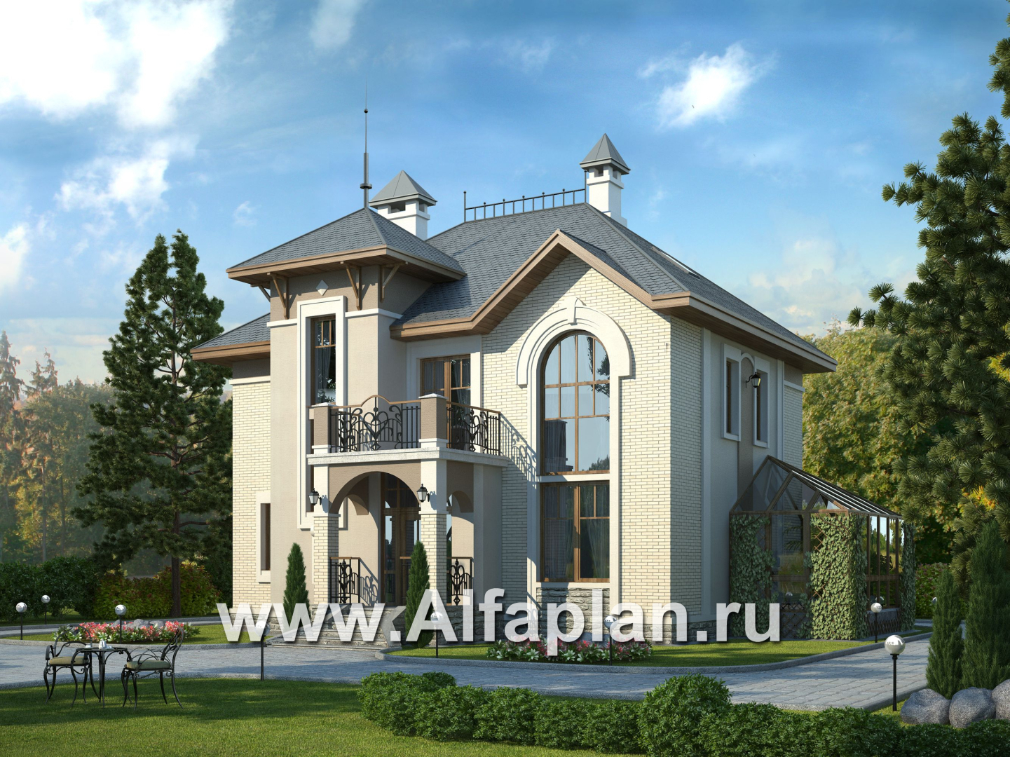 Проекты домов Альфаплан - «Разумовский» - проект двухэтажного дома, с террасой, со вторым светом - дополнительное изображение №1