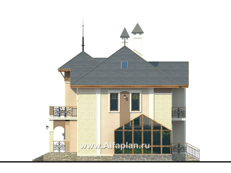 Проекты домов Альфаплан - «Разумовский» - проект двухэтажного дома, с террасой, со вторым светом - превью фасада №2