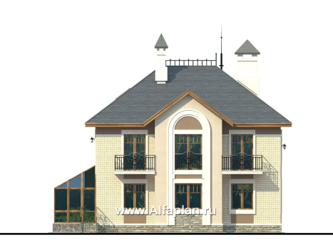 Проекты домов Альфаплан - «Разумовский» - проект двухэтажного дома, с террасой, со вторым светом - превью фасада №4
