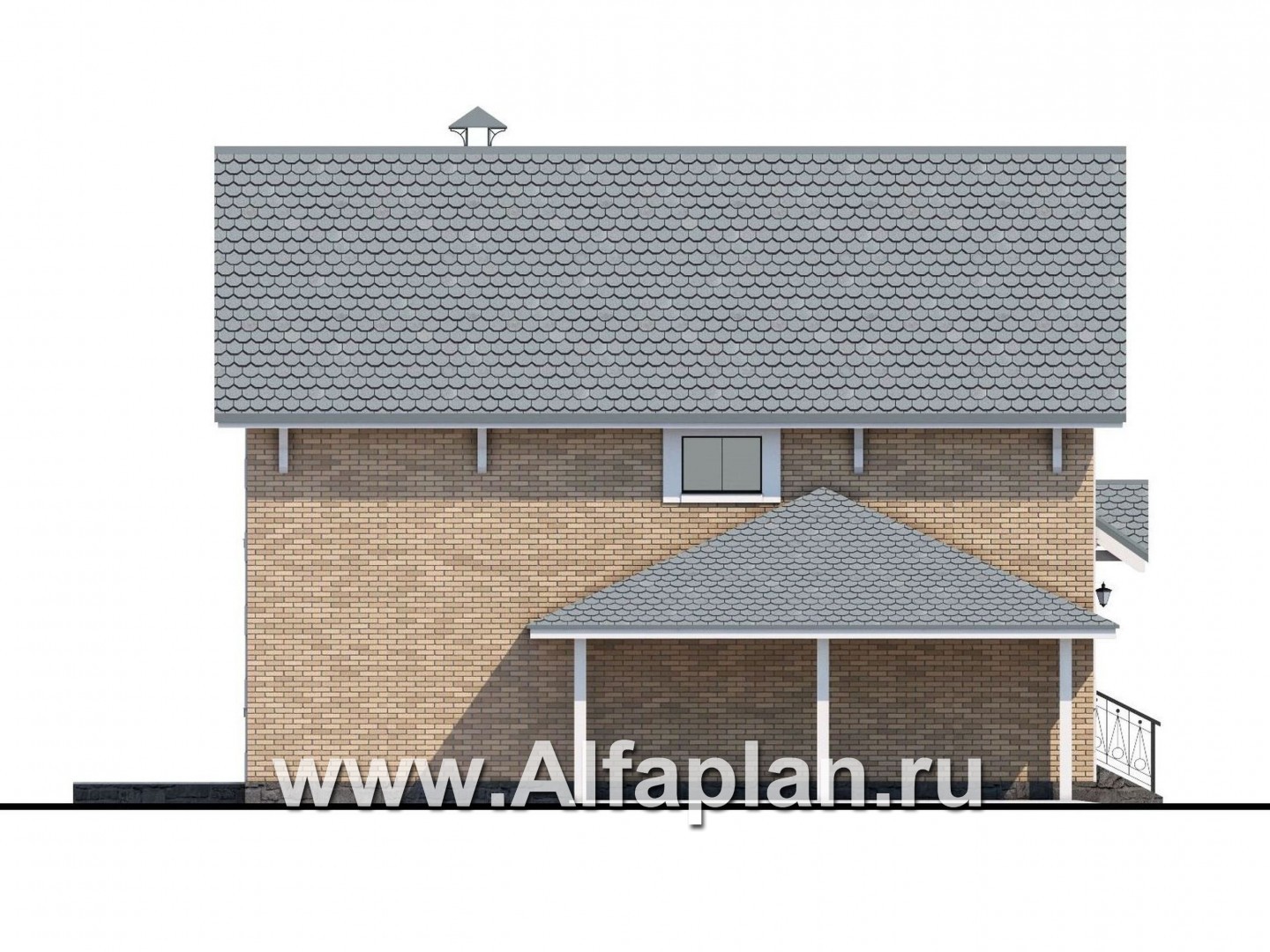 Проекты домов Альфаплан - Коттедж из кирпича «Кадет» - навесом - изображение фасада №3