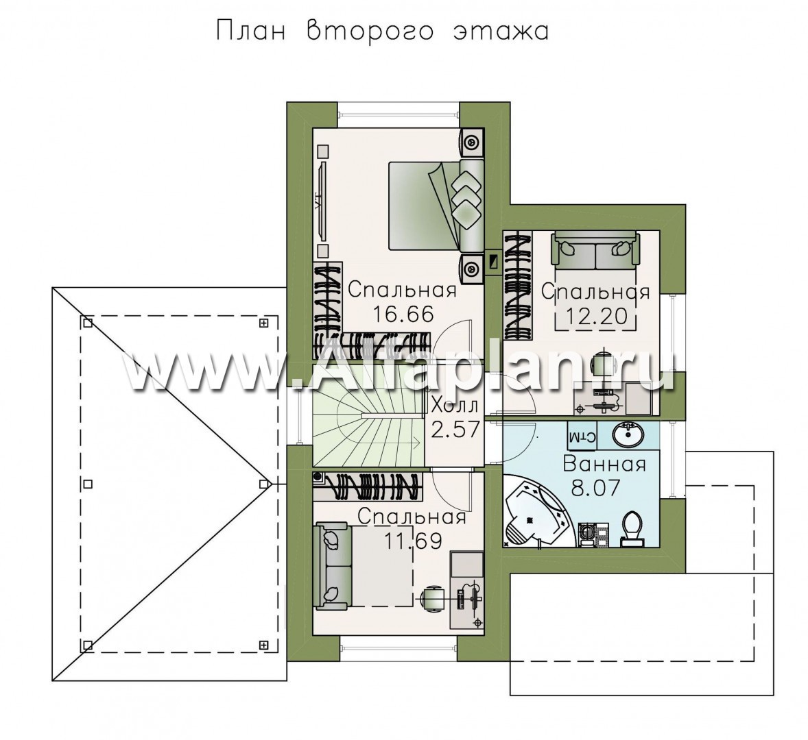 Проекты домов Альфаплан - Коттедж из кирпича «Кадет» - навесом - план проекта №2