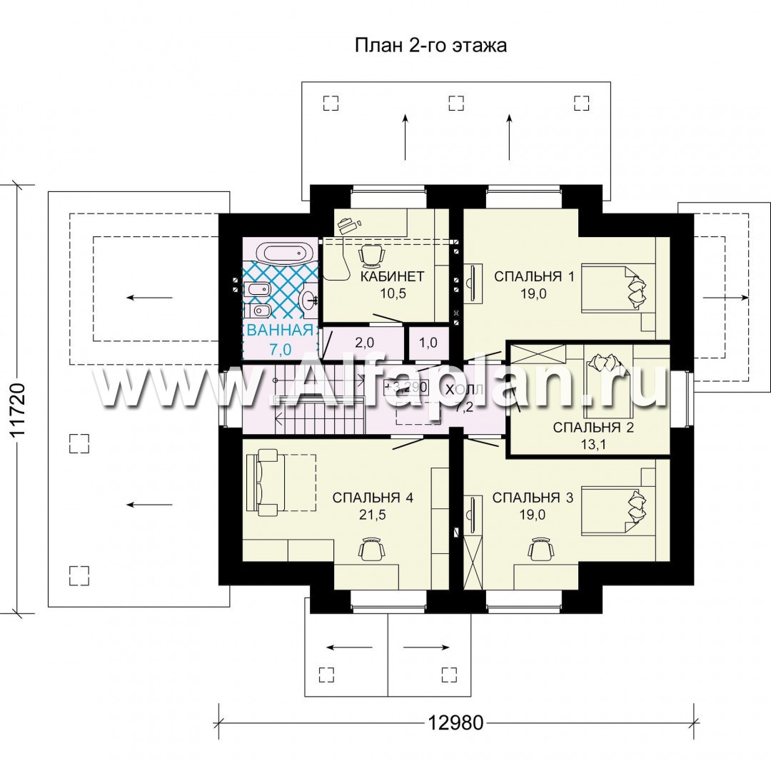 Проекты домов Альфаплан - Кирпичный коттедж с навесом для машины - изображение плана проекта №2