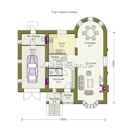 Проекты домов Альфаплан - «Ретростилиса Плюс» - удобный дом с цокольным этажом - превью плана проекта №2
