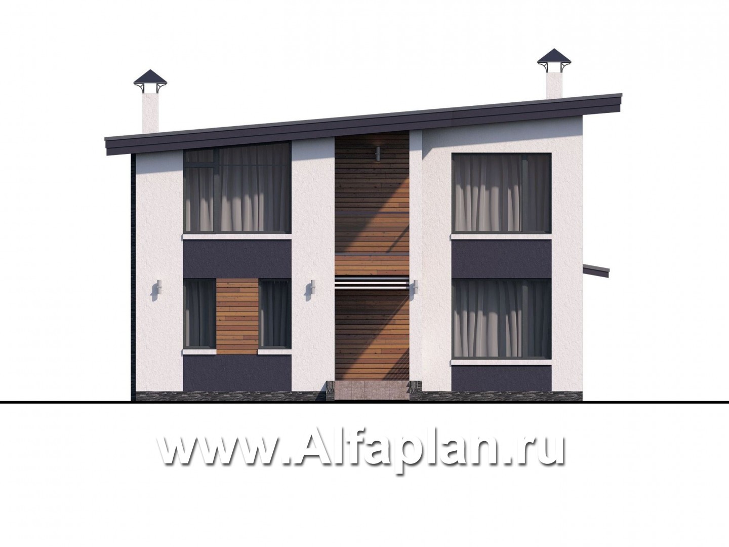 Проекты домов Альфаплан - "Модена" -стильный дизайн дома, односкатная крыша - изображение фасада №1
