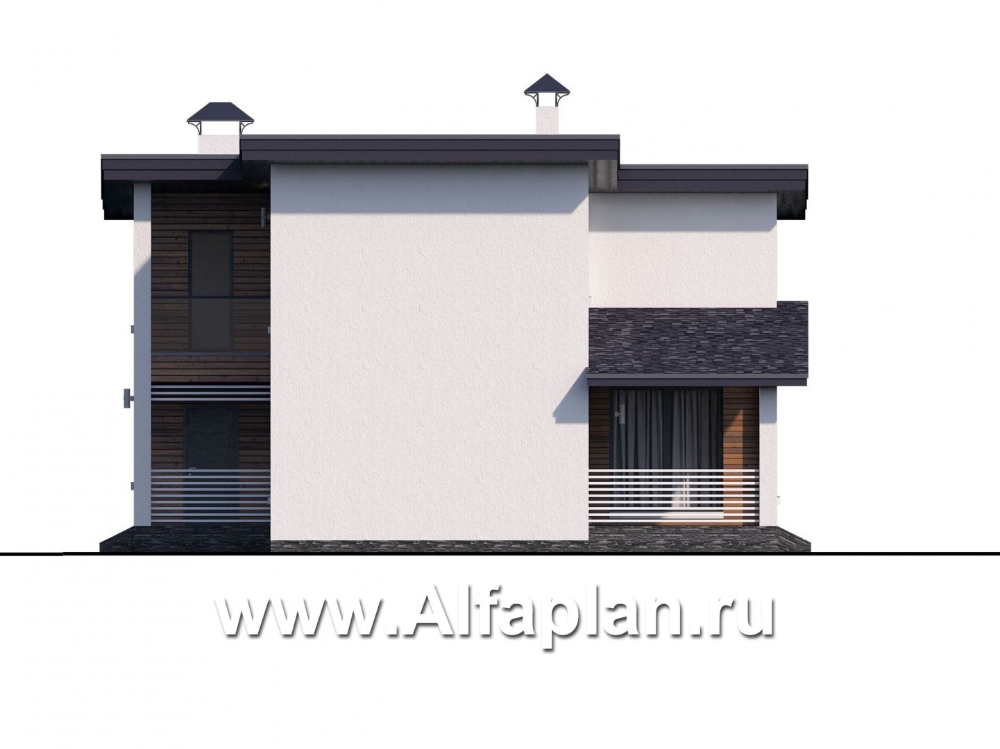 Проекты домов Альфаплан - "Модена" -стильный дизайн дома, односкатная крыша - изображение фасада №2