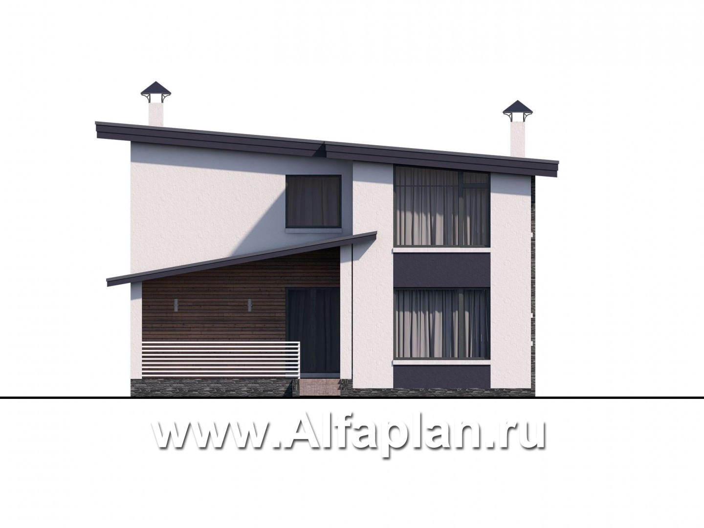 Проекты домов Альфаплан - "Модена" -стильный дизайн дома, односкатная крыша - изображение фасада №4