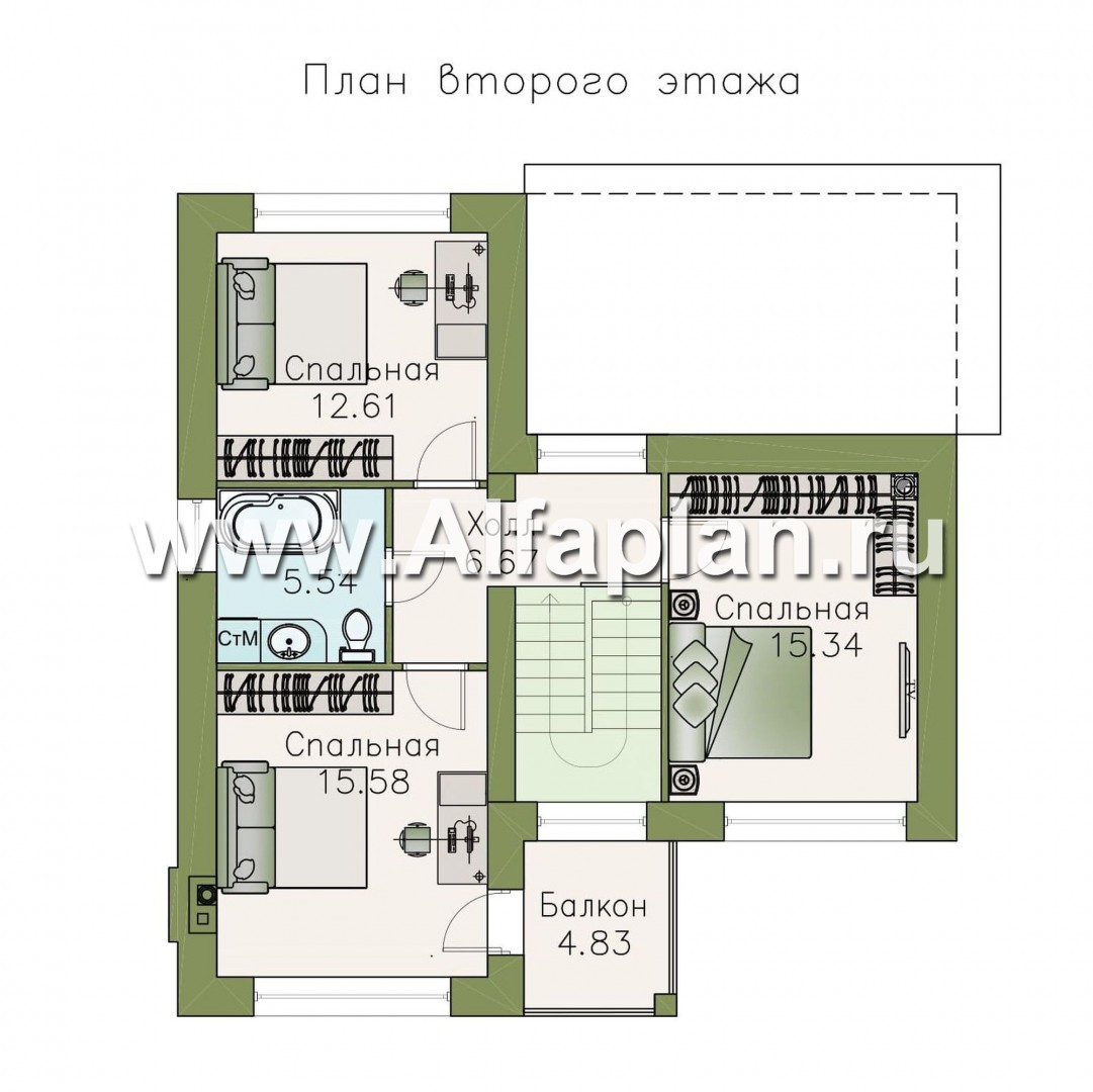 Проекты домов Альфаплан - "Модена" -стильный дизайн дома, односкатная крыша - изображение плана проекта №2
