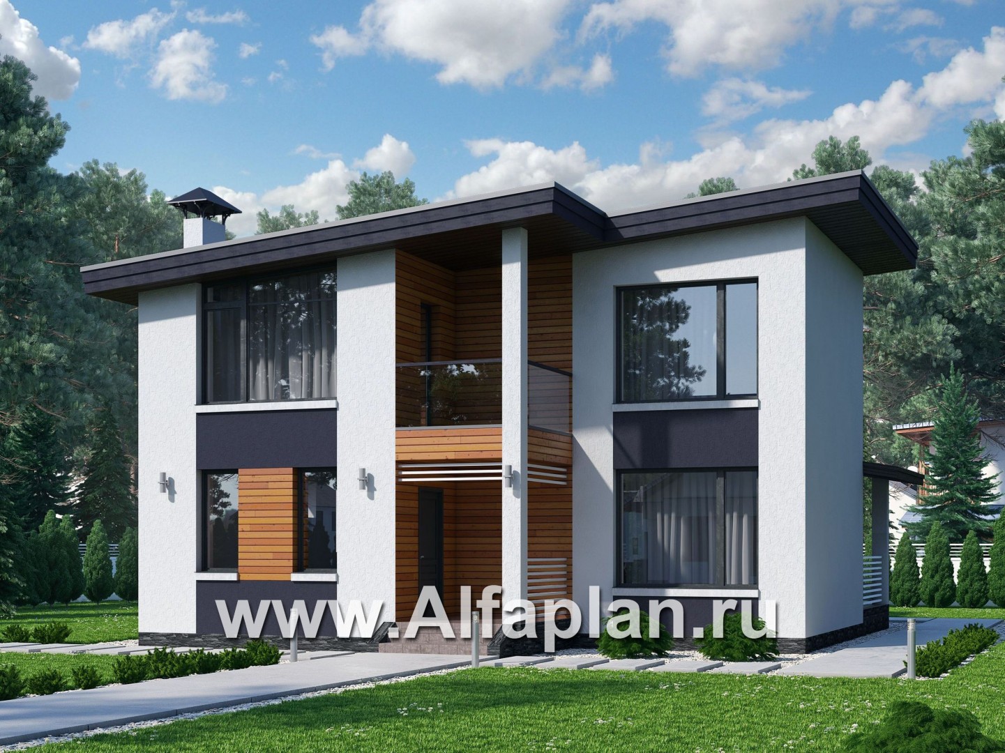 Проекты домов Альфаплан - "Модена" -стильный дизайн дома, односкатная крыша - основное изображение