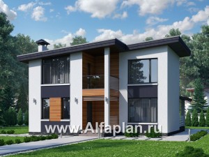 Проекты домов Альфаплан - "Модена" -стильный дизайн дома, односкатная крыша - превью основного изображения