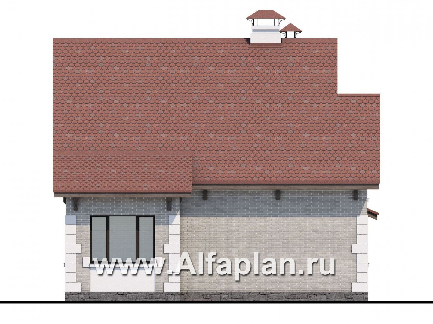 Проекты домов Альфаплан - Проект кирпичного дома «Боспор» с мансардой и гаражом - изображение фасада №4