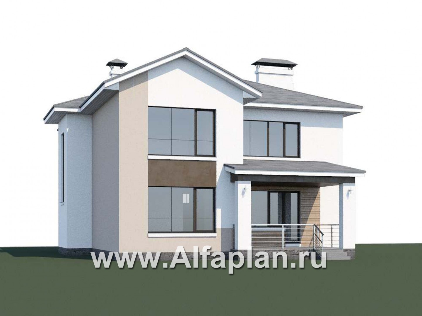Проекты домов Альфаплан - «Платина» - проект двухэтажного современного дома, с террасой, с гаражом, в современном стиле - дополнительное изображение №1