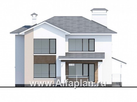 Проекты домов Альфаплан - «Платина» - проект двухэтажного современного дома, с террасой, с гаражом, в современном стиле - превью фасада №4