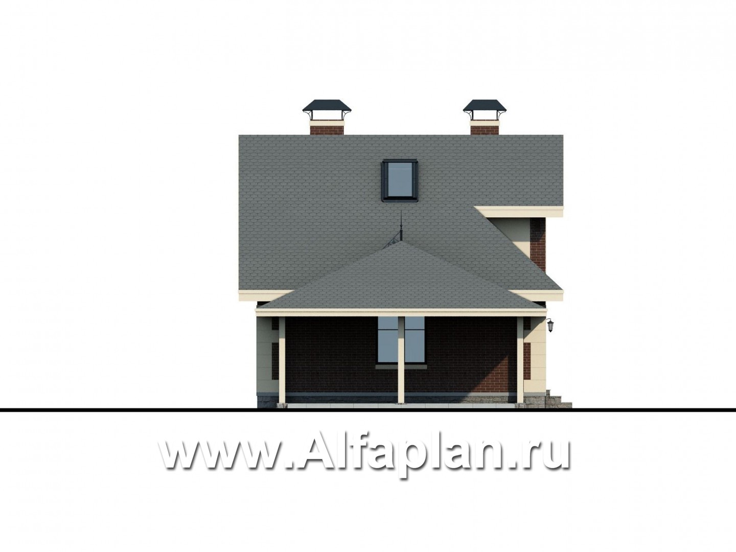 Проекты домов Альфаплан - Сауна с гостевой квартирой в мансарде и навесом на два автомобиля - изображение фасада №3