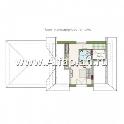 Проекты домов Альфаплан - Сауна с гостевой квартирой в мансарде и навесом на два автомобиля - превью плана проекта №2