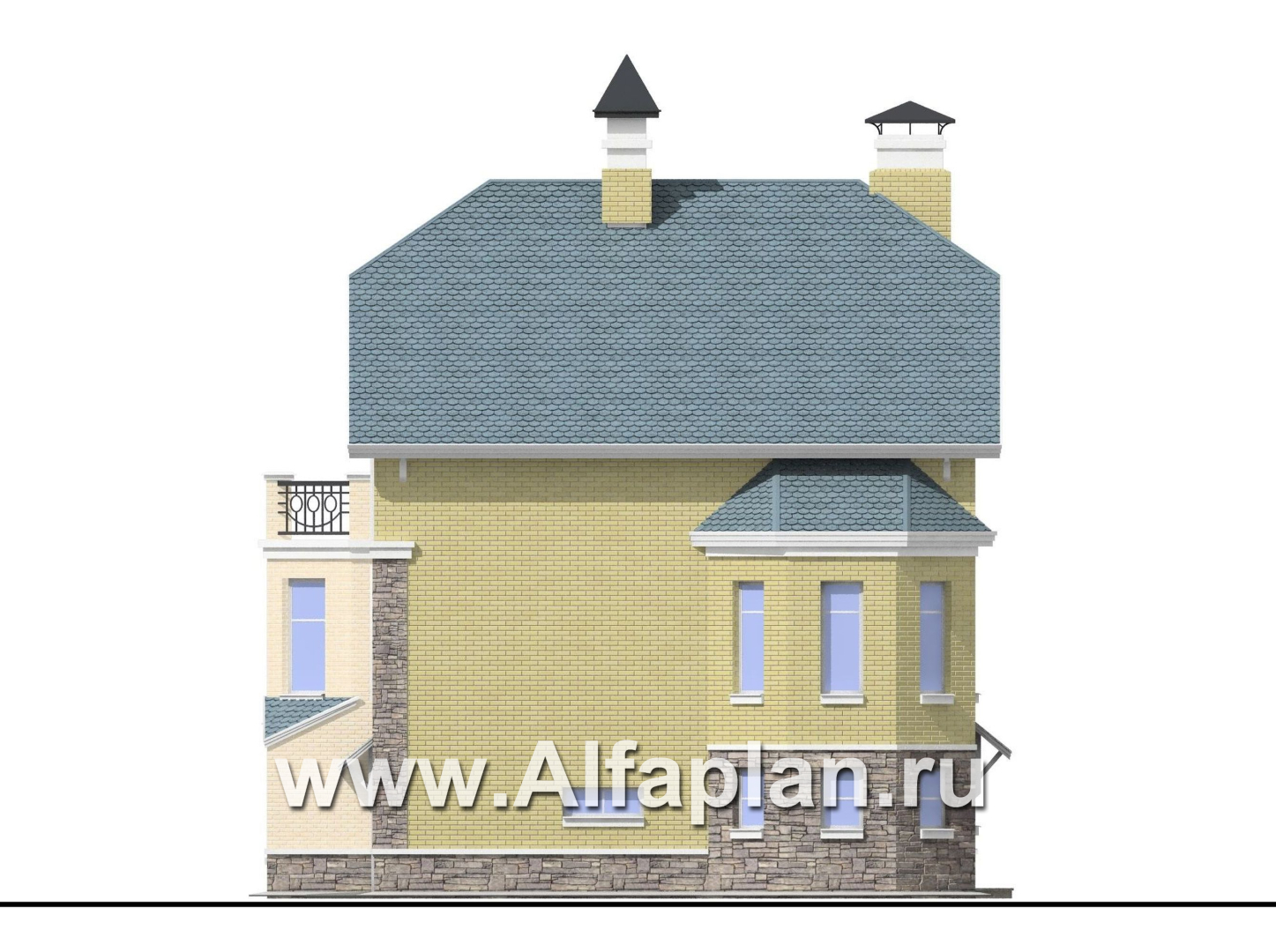 Проекты домов Альфаплан - «Корвет» -проект трехэтажного дома, с гаражом на 1 авто и спортзалом в цоколе, с эркером - изображение фасада №2